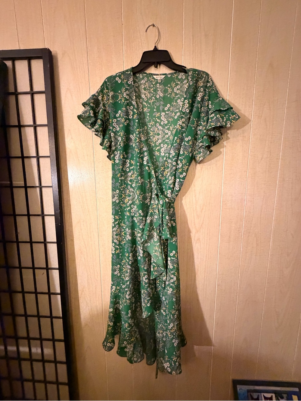 Max Studio Green Floral Wrap Midi Dress